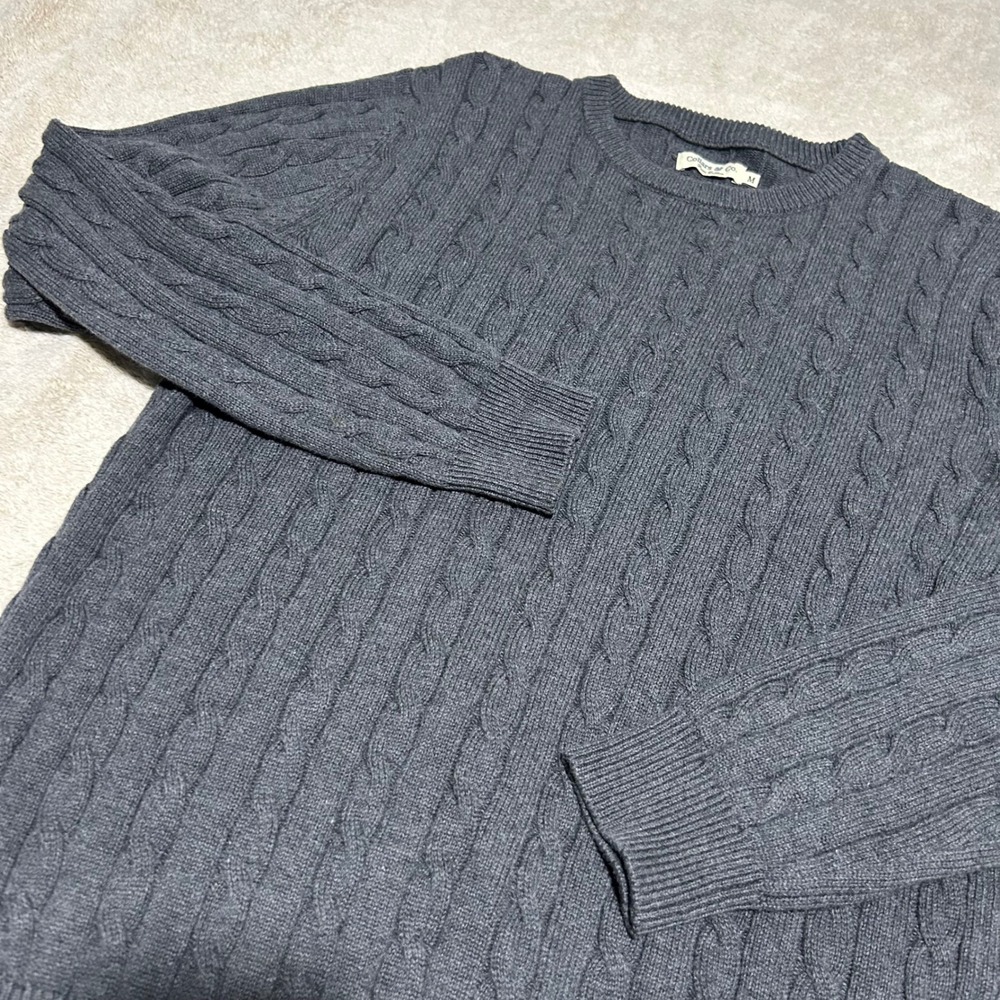 Collars & Co. Cable Knit Sweater Mens Size M Grey Pure Cotton Crewneck